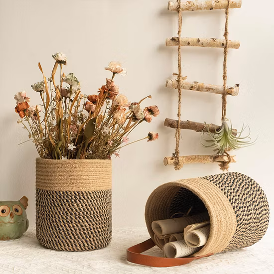 Hanging Wall-Mounted Pure Handmade Woven Flower Pot Decorative Storage Holder Basket